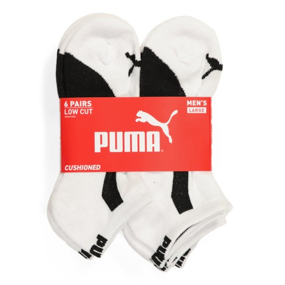 PUMA White/Black Men's 6pk Half Terry Low Cut Socks - Picture 1 of 1